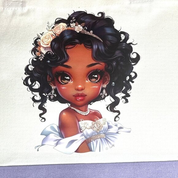 Large Canvas Tote Bag with Elegant Girl Art | Hand Pressed | 17”x14” | New - Picture 3 of 4